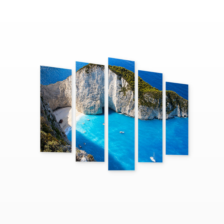 Navagio Bay, Zakynthos — five-panel wall art on white background in perspective | 5wallart 51294 M1
