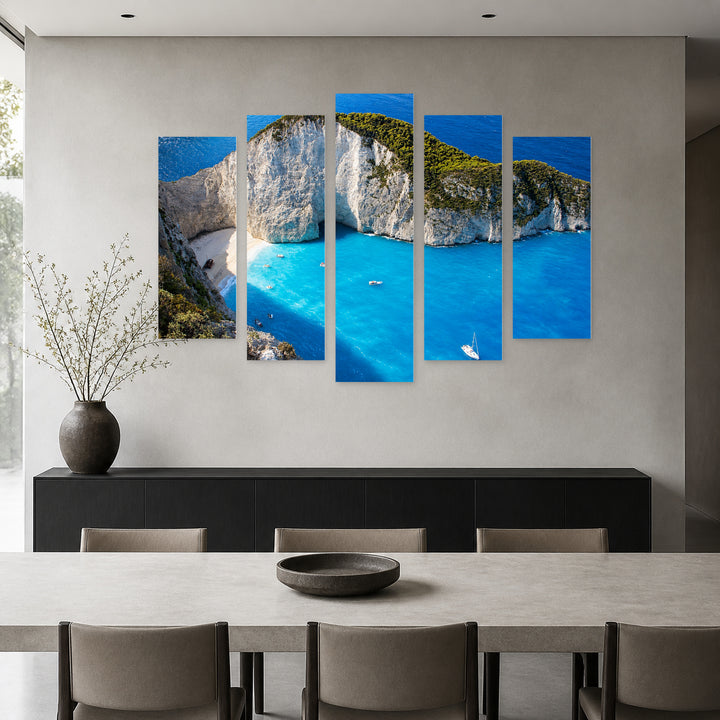 Navagio Bay, Zakynthos — five-panel wall art in frontal interior | 5wallart 51294 M3