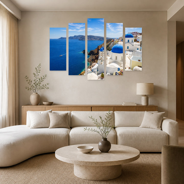 Traditional Architecture in Santorini with Geometric Rhythm — five-panel wall art in frontal interior | 5wallart 51295 M3