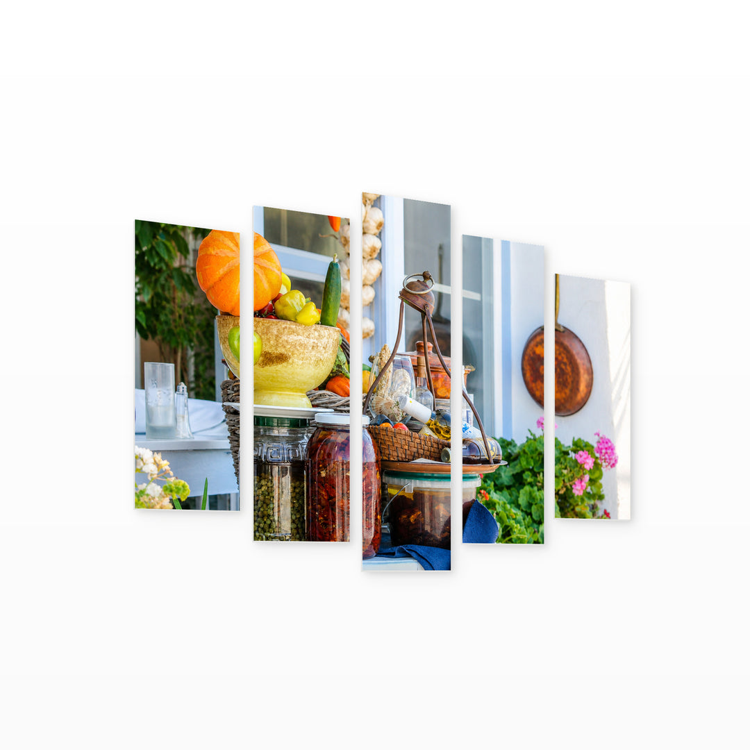 Traditional Greek Food Still Life — five-panel wall art on white background in perspective | 5wallart 51297 M1