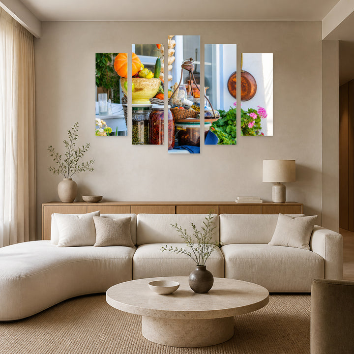 Traditional Greek Food Still Life — five-panel wall art in frontal interior | 5wallart 51297 M3