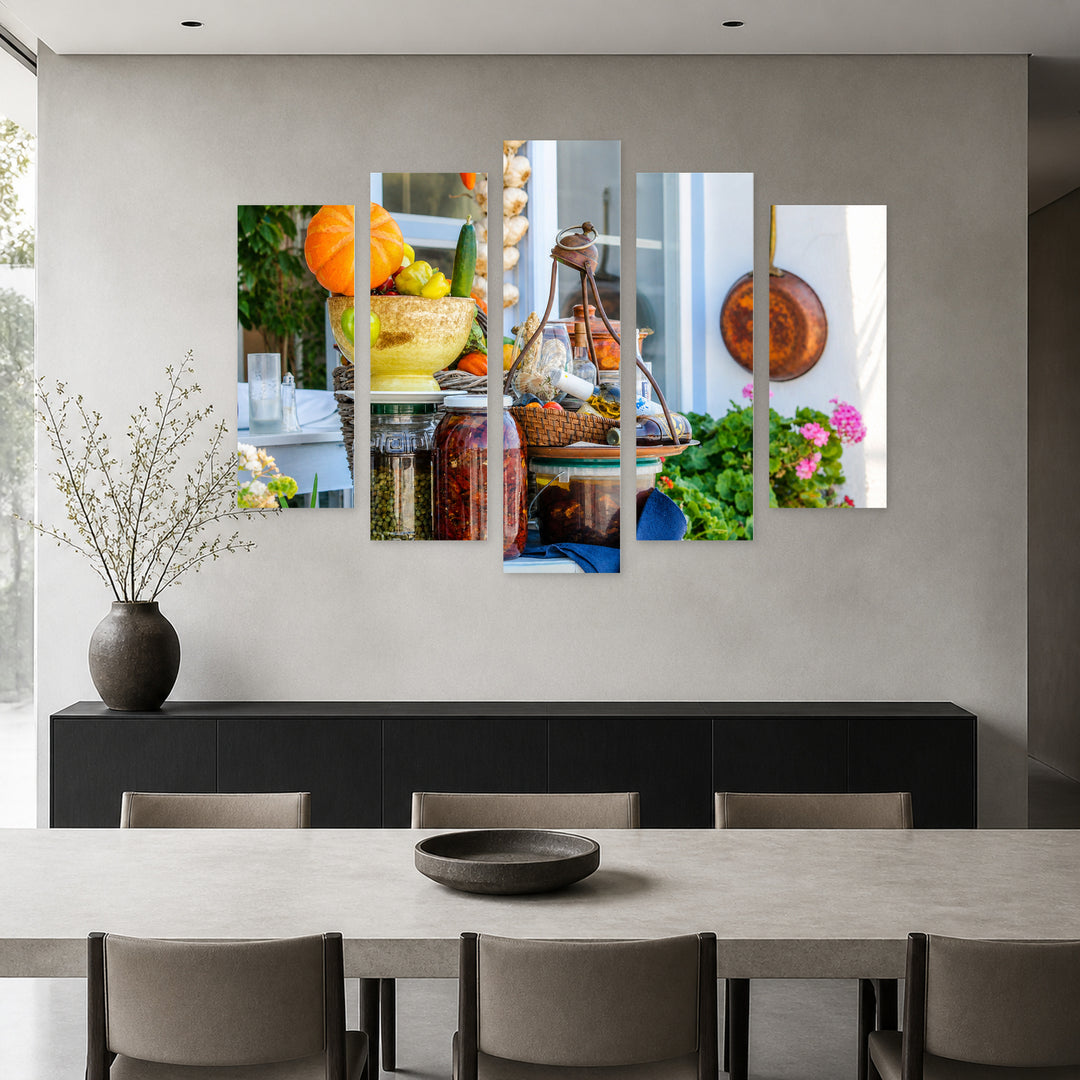 Traditional Greek Food Still Life — five-panel wall art in alternate frontal interior | 5wallart 51297 M4