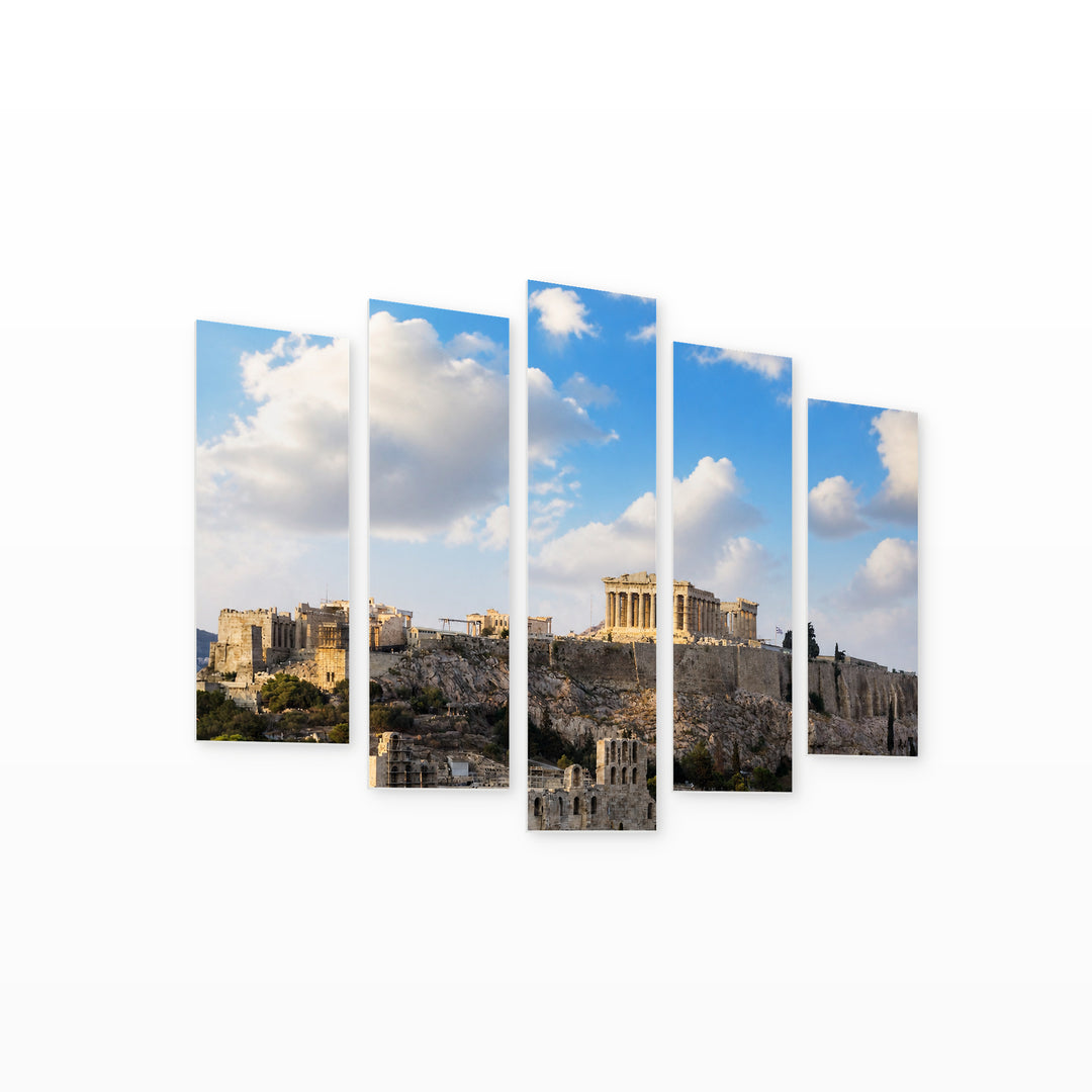 Athens with Geometric Rhythm — five-panel wall art on white background in perspective | 5wallart 51299 M1