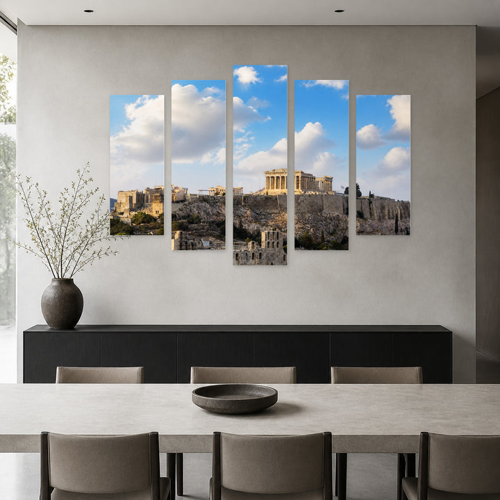 Athens with Geometric Rhythm — five-panel wall art in alternate frontal interior | 5wallart 51299 M4