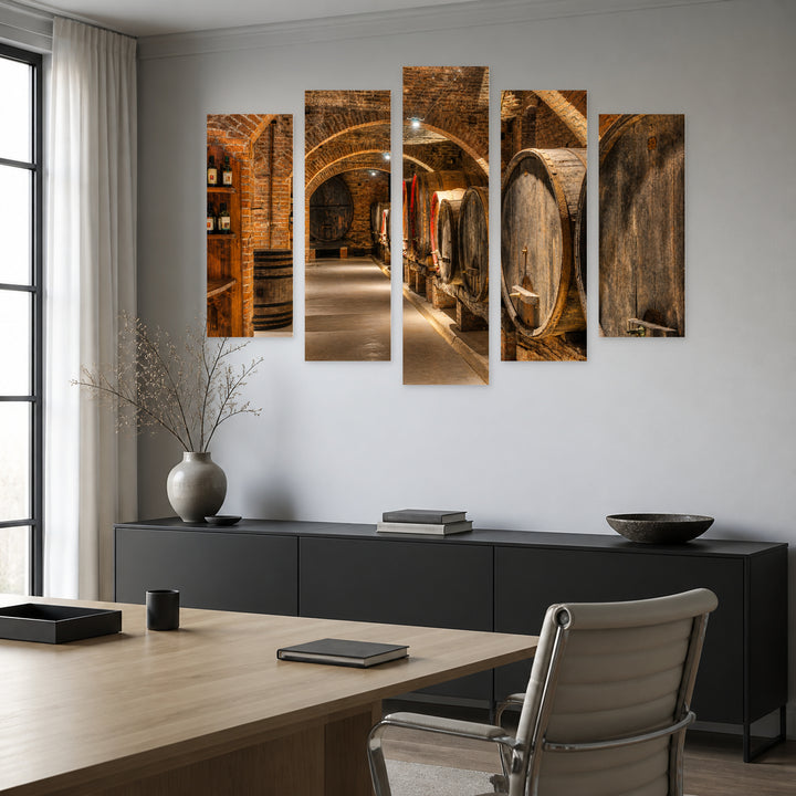 Winery in Greece in Blue and Gold — five-panel wall art in alternate frontal interior | 5wallart 51305 M4