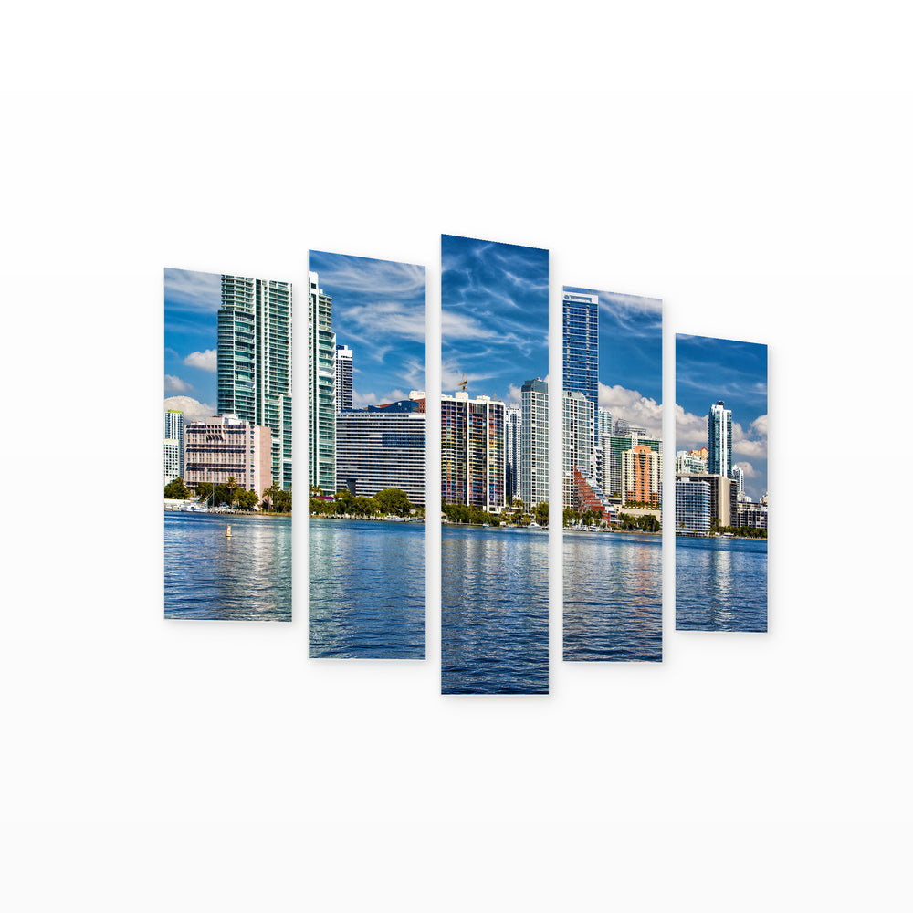 Miami with Dramatic Contrast — five-panel wall art on white background in perspective | 5wallart 51318 M1
