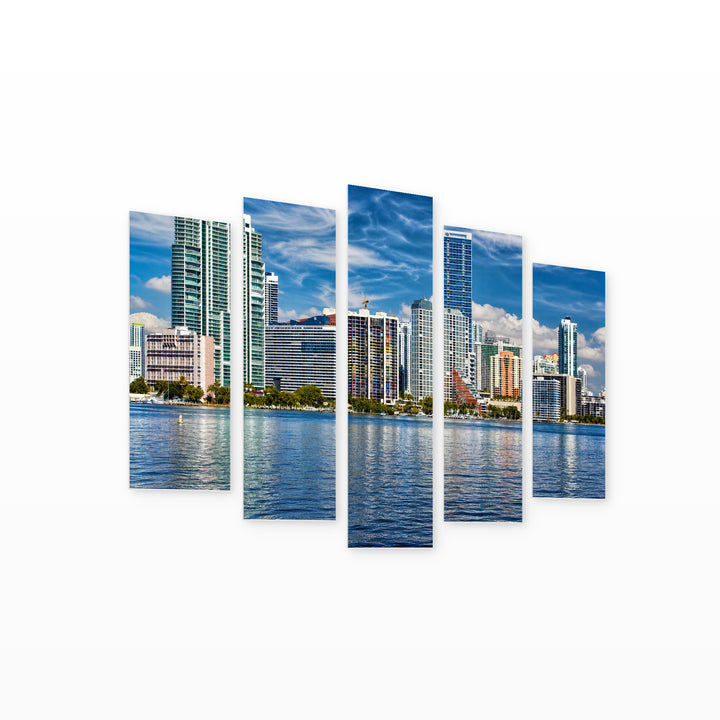 Miami with Dramatic Contrast — five-panel wall art on white background in perspective | 5wallart 51318 M1