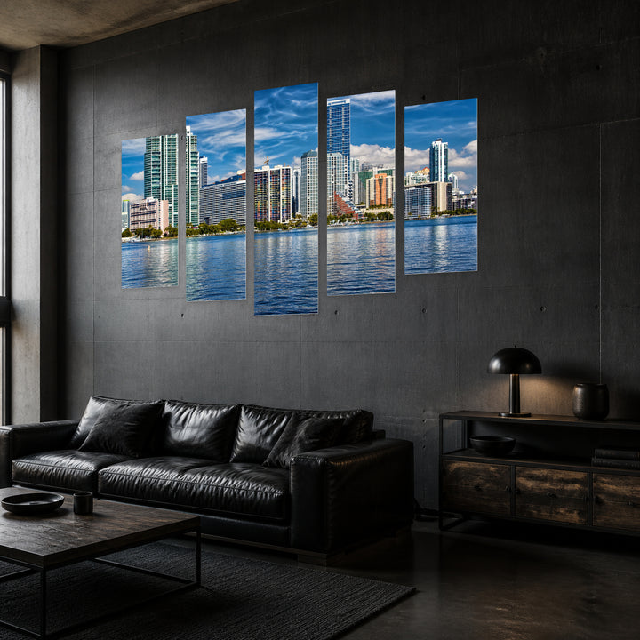 Miami with Dramatic Contrast — five-panel wall art in perspective interior | 5wallart 51318 M2