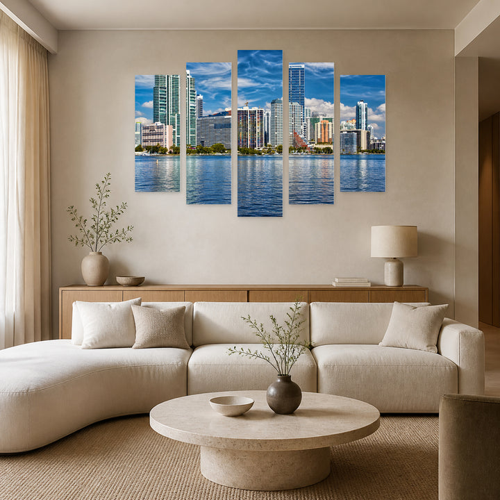 Miami with Dramatic Contrast — five-panel wall art in alternate frontal interior | 5wallart 51318 M4