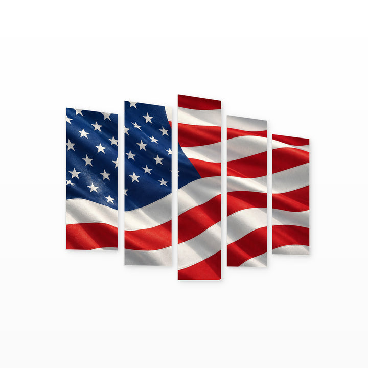 American Flag Urban Panorama — five-panel wall art on white background in perspective | 5wallart 51319 M1