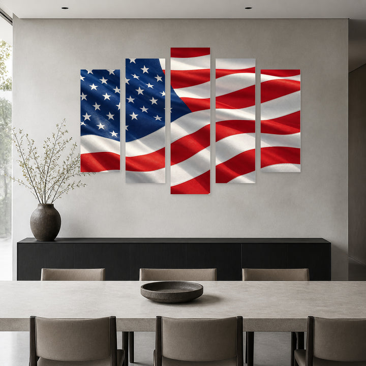 American Flag Urban Panorama — five-panel wall art in alternate frontal interior | 5wallart 51319 M4