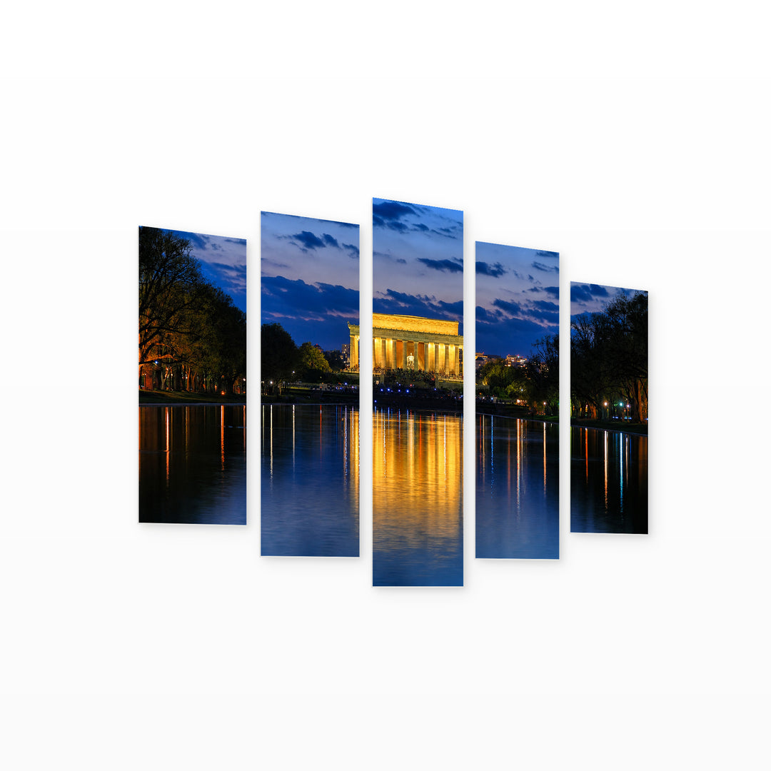 Washington in Blue and Gold — five-panel wall art on white background in perspective | 5wallart 51322 M1