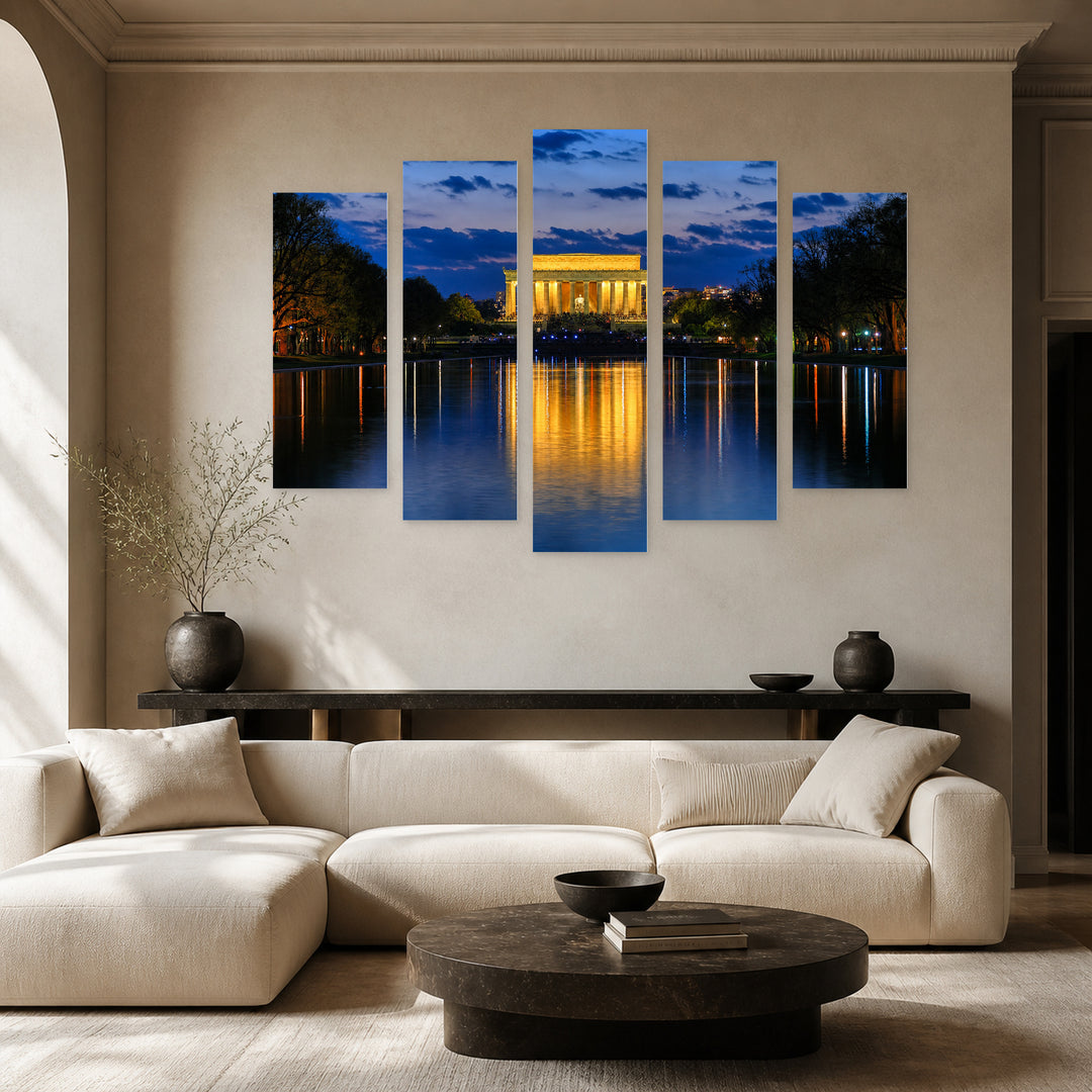 Washington in Blue and Gold — five-panel wall art in alternate frontal interior | 5wallart 51322 M4