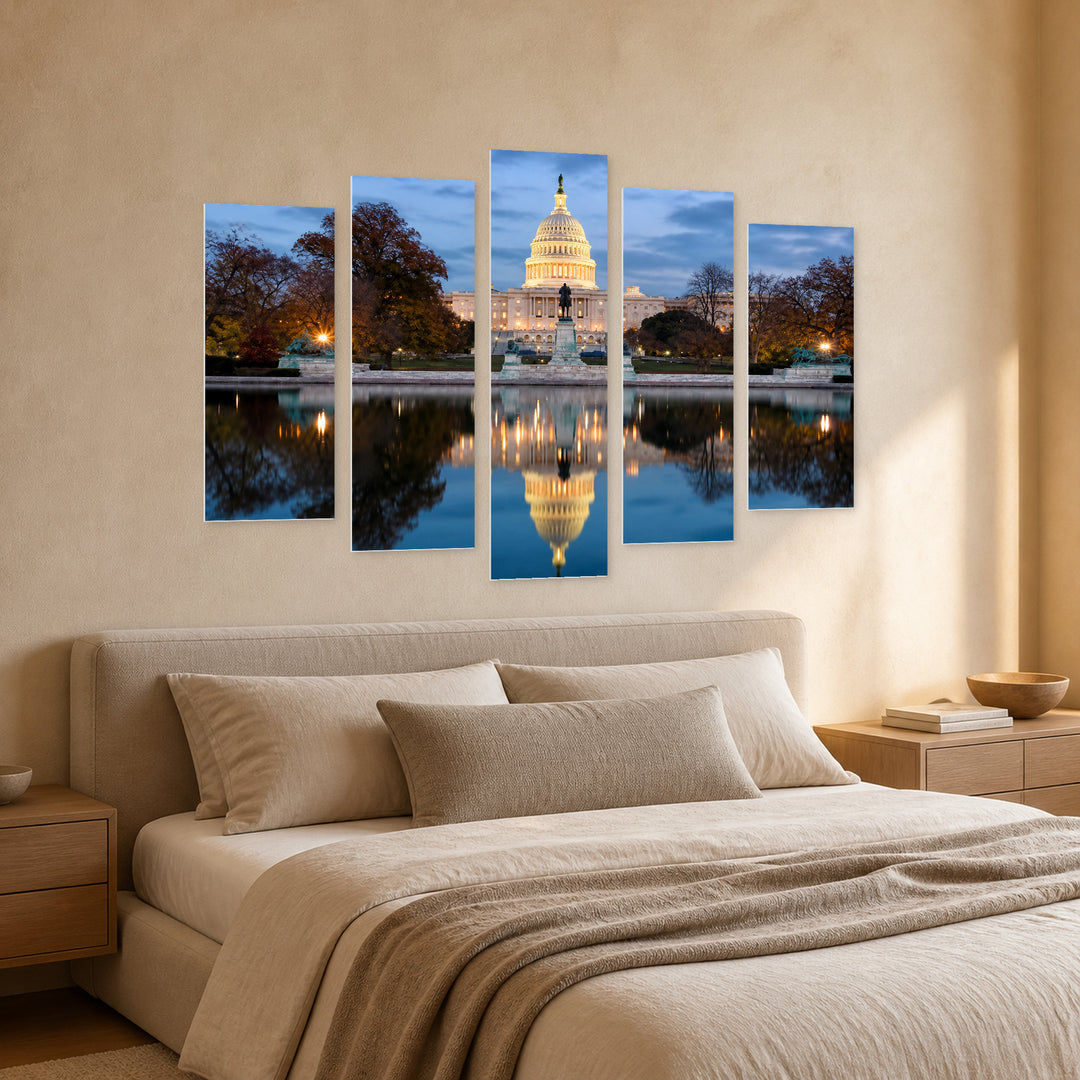 View of the Capital Washington Urban Panorama — five-panel wall art in perspective interior | 5wallart 51335 M2