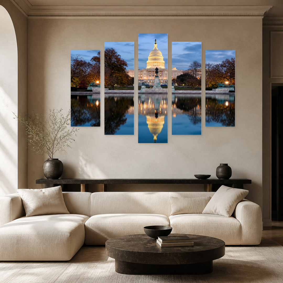 View of the Capital Washington Urban Panorama — five-panel wall art in frontal interior | 5wallart 51335 M3