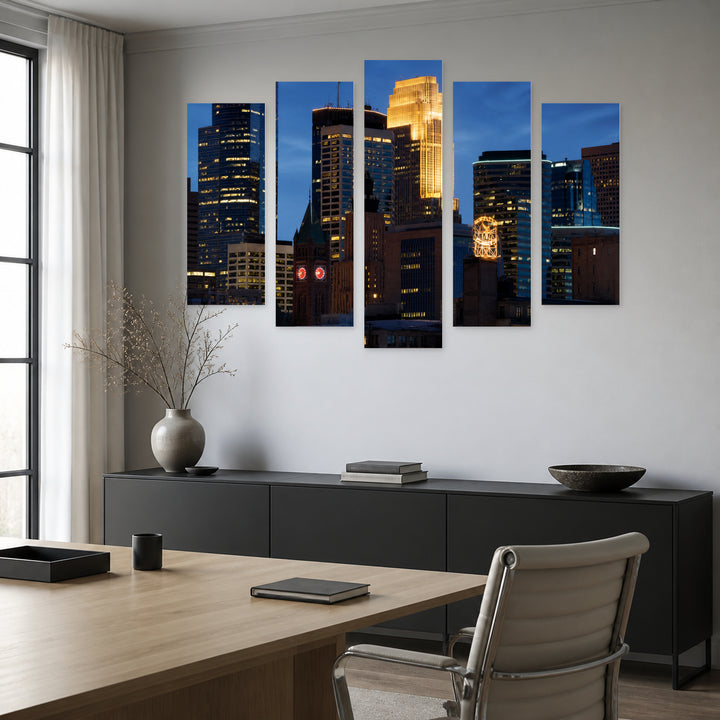 Minneapolis After Dark — five-panel wall art in frontal interior | 5wallart 51350 M3