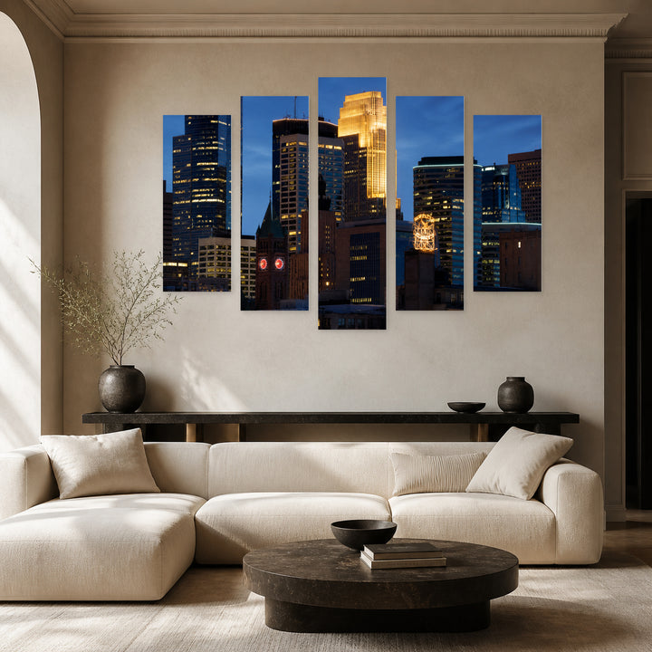 Minneapolis After Dark — five-panel wall art in alternate frontal interior | 5wallart 51350 M4