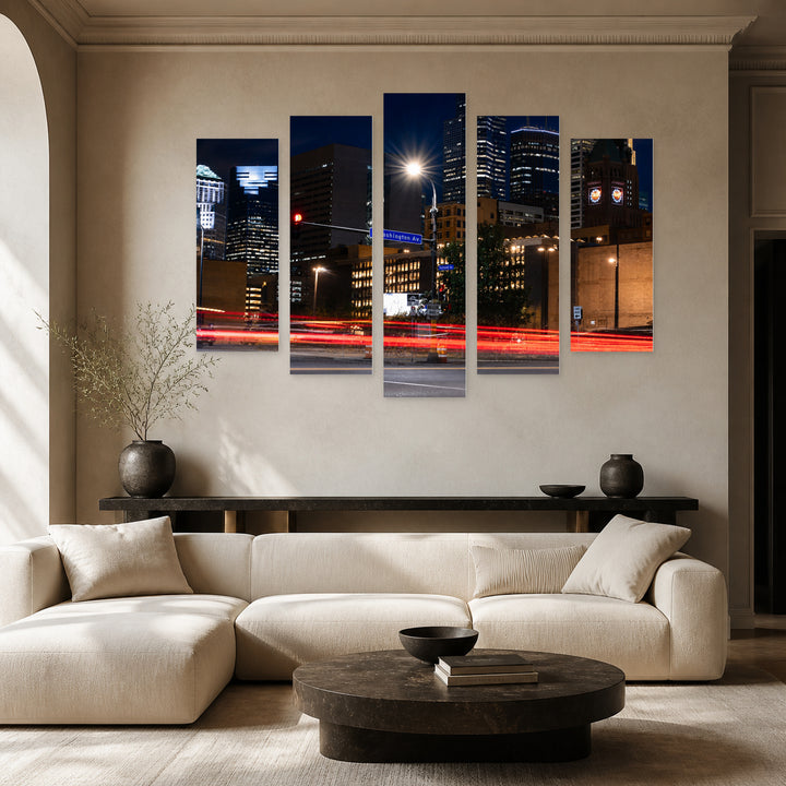Minneapolis Traffic at Night — five-panel wall art in frontal interior | 5wallart 51351 M3