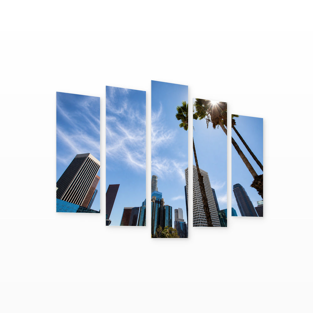 Los Angeles Skyline II — five-panel wall art on white background in perspective | 5wallart 51356 M1