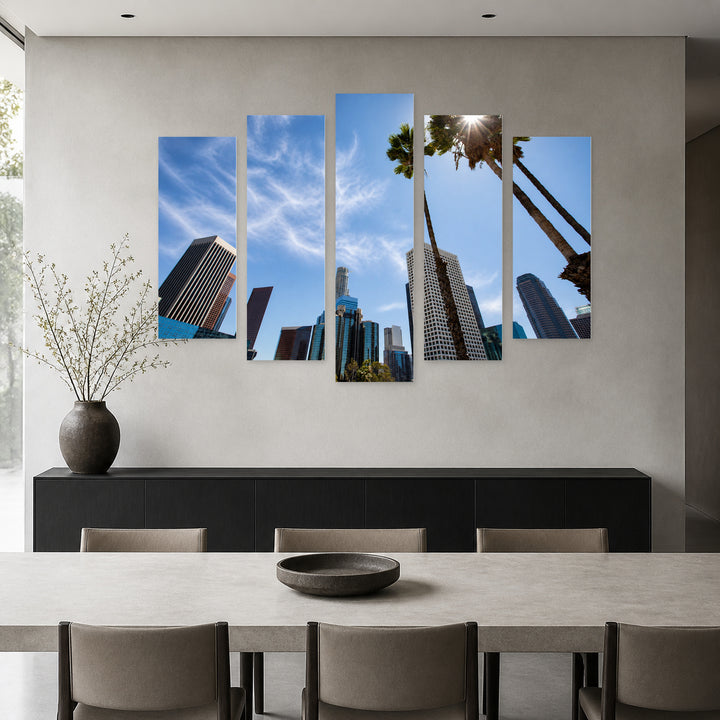 Los Angeles Skyline II — five-panel wall art in frontal interior | 5wallart 51356 M3