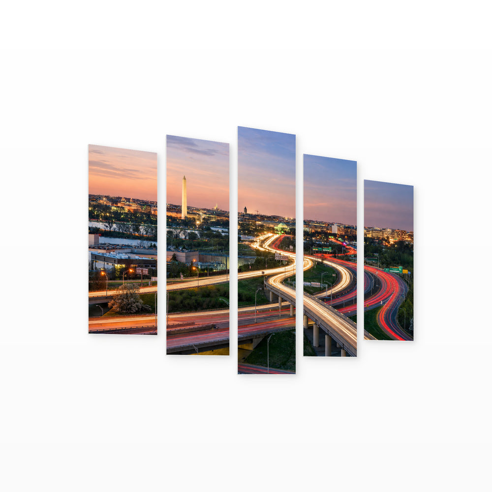 Washington Skyline in Serene Light — five-panel wall art on white background in perspective | 5wallart 51371 M1