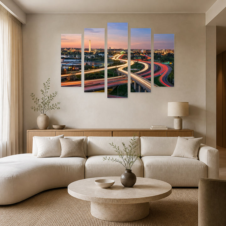 Washington Skyline in Serene Light — five-panel wall art in frontal interior | 5wallart 51371 M3