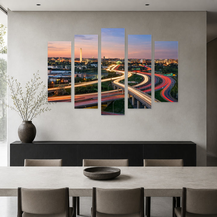 Washington Skyline in Serene Light — five-panel wall art in alternate frontal interior | 5wallart 51371 M4