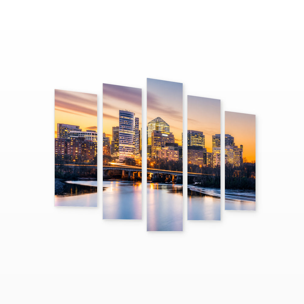 Arlington Financial District with Geometric Rhythm — five-panel wall art on white background in perspective | 5wallart 51374 M1