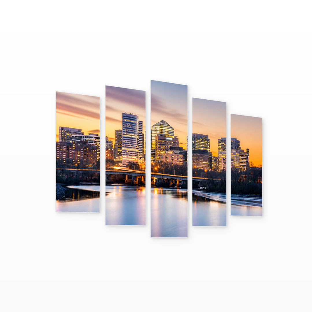 Arlington Financial District with Geometric Rhythm — five-panel wall art on white background in perspective | 5wallart 51374 M1