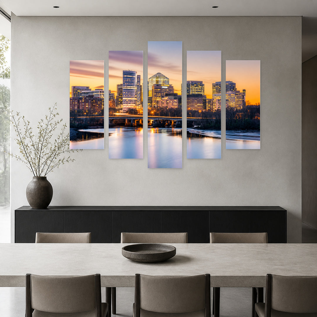 Arlington Financial District with Geometric Rhythm — five-panel wall art in frontal interior | 5wallart 51374 M3