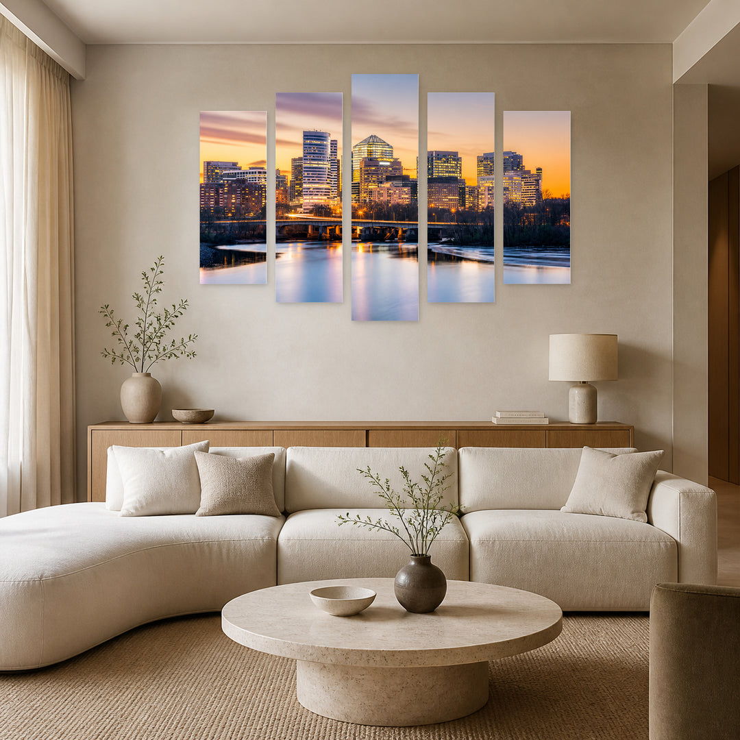 Arlington Financial District with Geometric Rhythm — five-panel wall art in alternate frontal interior | 5wallart 51374 M4