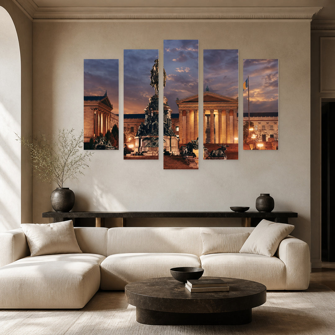Philadelphia, Art Museum with Dreamlike Atmosphere — five-panel wall art in frontal interior | 5wallart 51385 M3