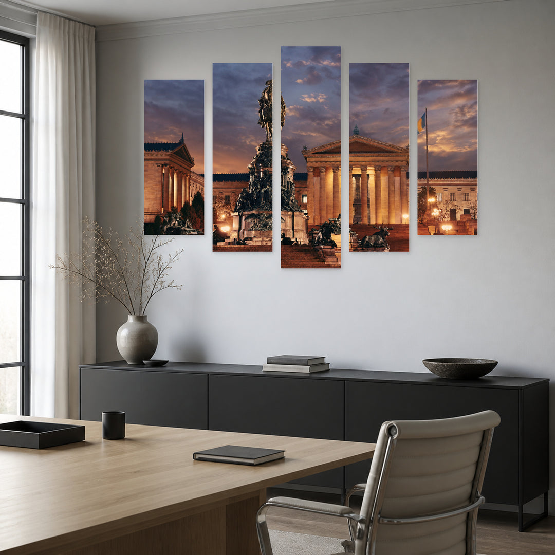 Philadelphia, Art Museum with Dreamlike Atmosphere — five-panel wall art in alternate frontal interior | 5wallart 51385 M4