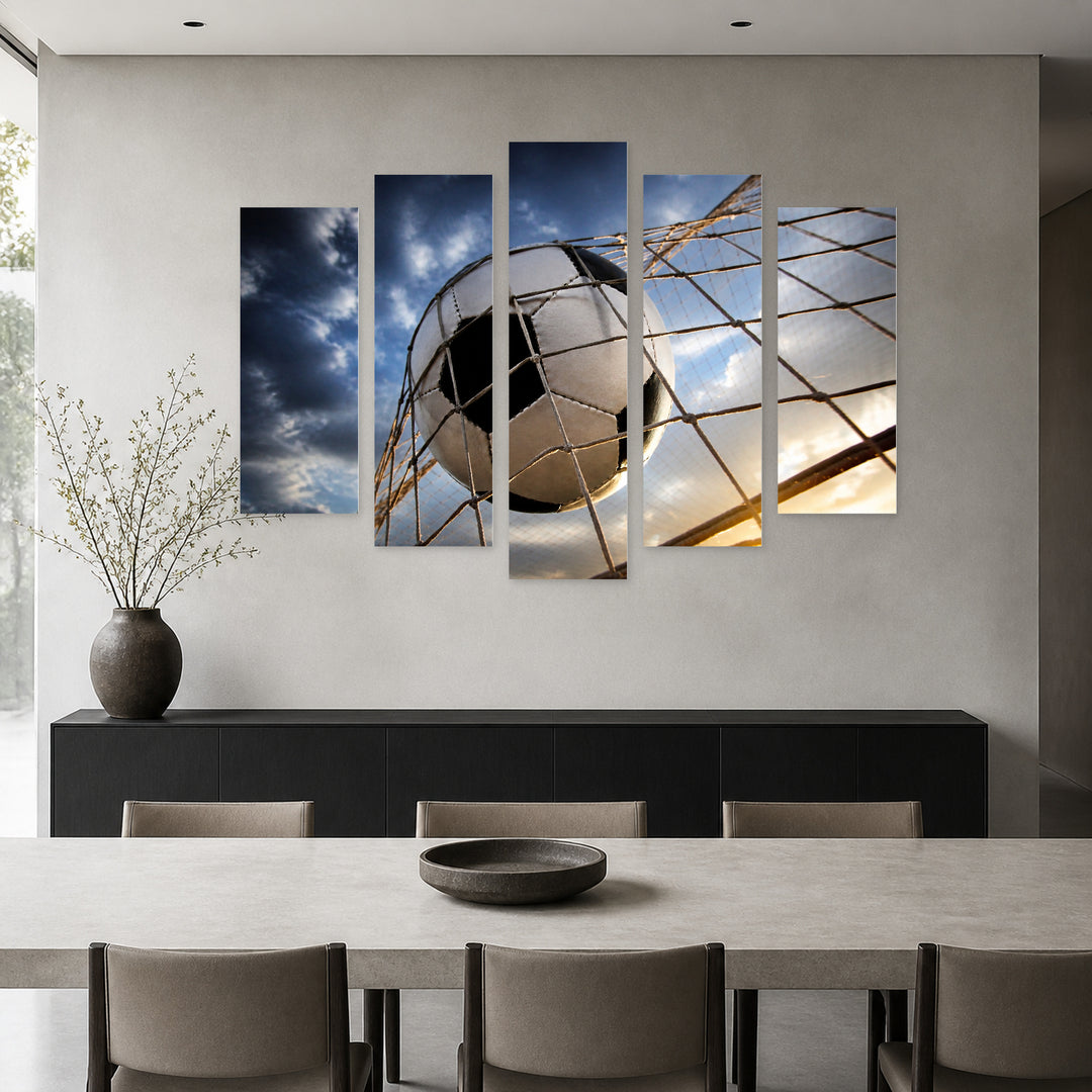 Football with Dramatic Contrast — five-panel wall art in frontal interior | 5wallart 51462 M3