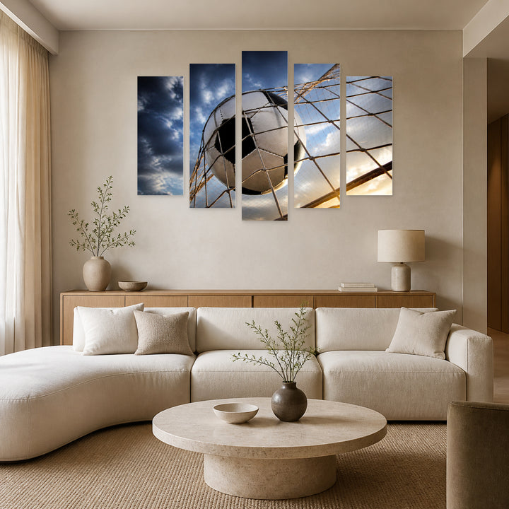 Football with Dramatic Contrast — five-panel wall art in alternate frontal interior | 5wallart 51462 M4