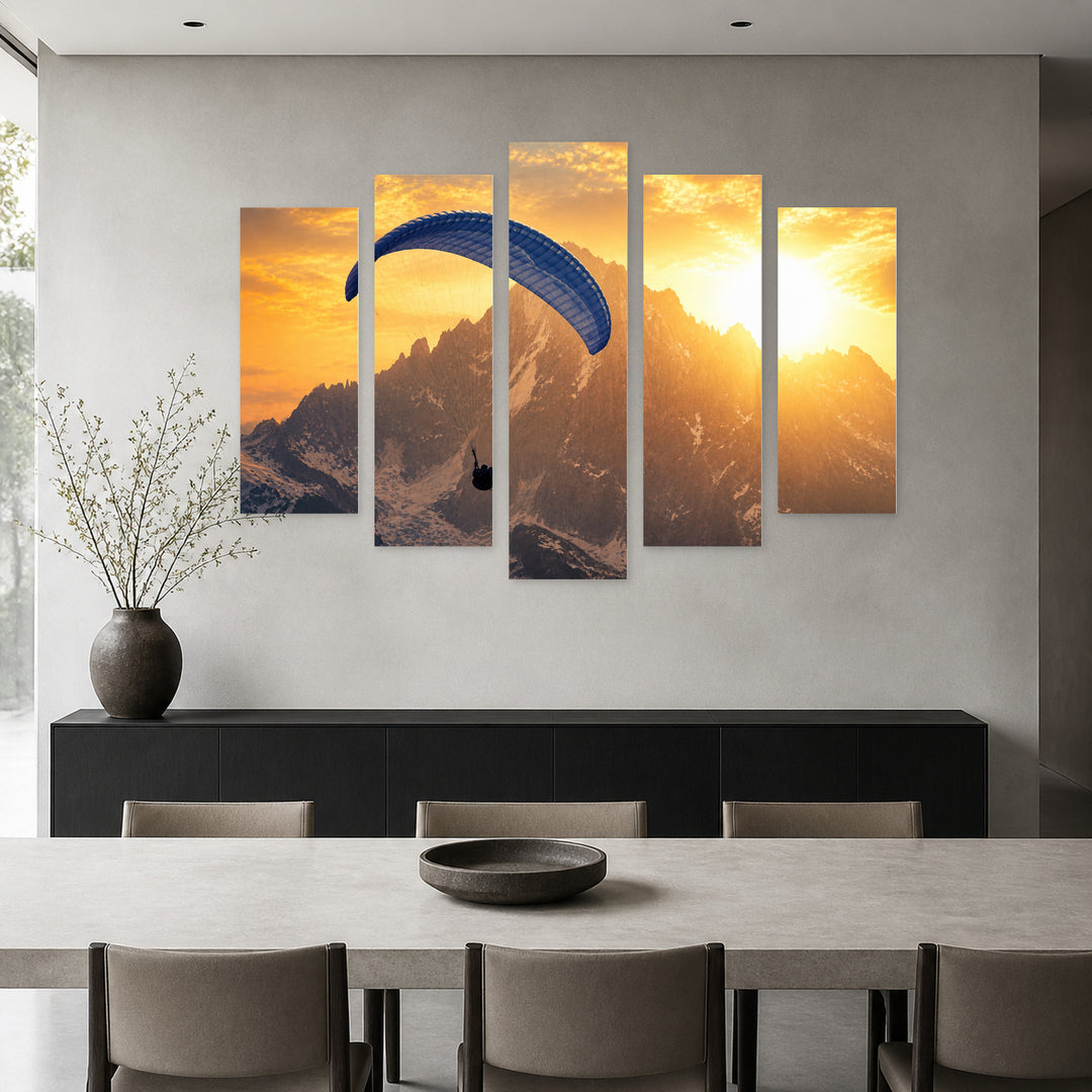 Parachutist in Blue and Gold — five-panel wall art in alternate frontal interior | 5wallart 51463 M4