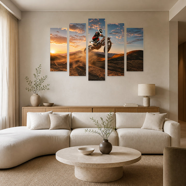 Motorcyclist with Dramatic Contrast — five-panel wall art in frontal interior | 5wallart 51467 M3