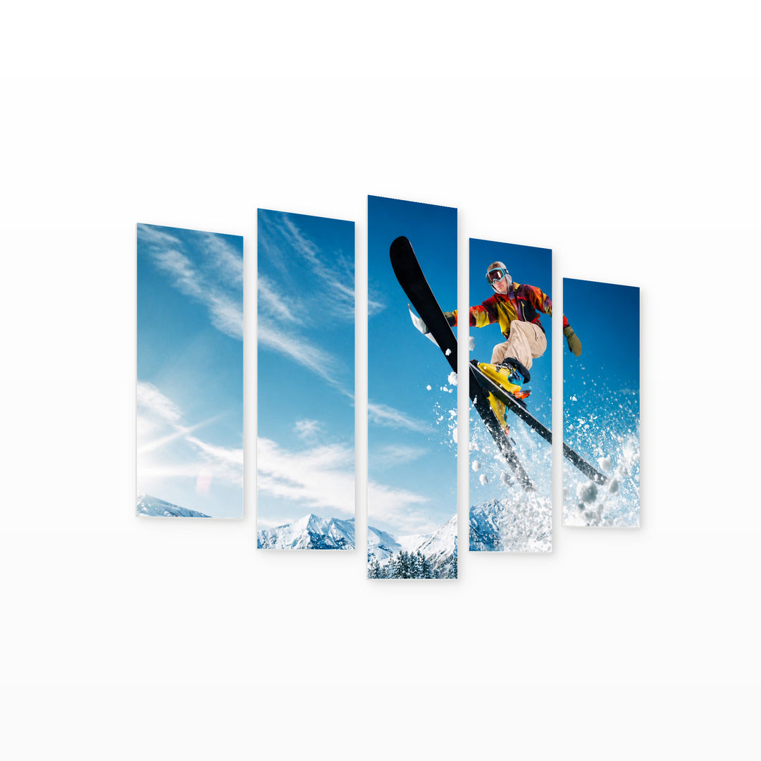 Ski Jump in Winter — five-panel wall art on white background in perspective | 5wallart 51470 M1