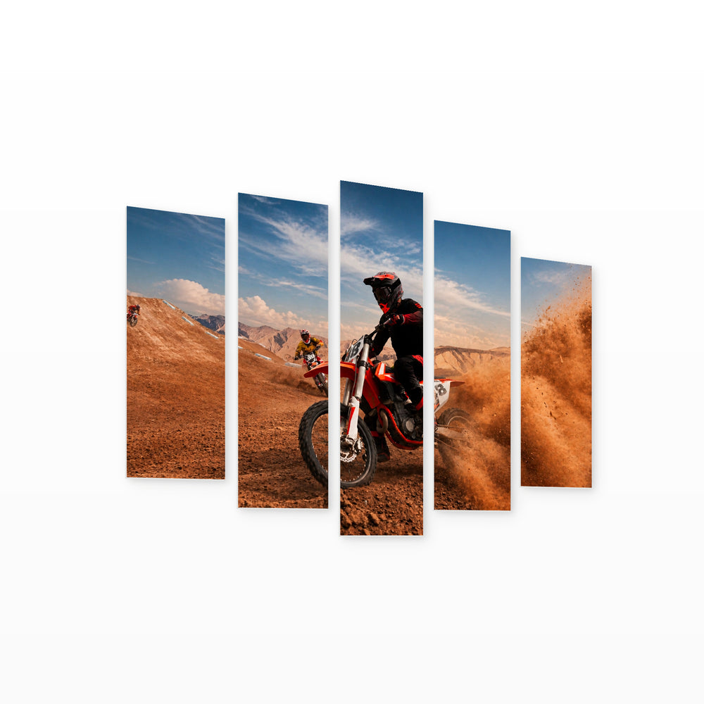 Motocross Motion Study — five-panel wall art on white background in perspective | 5wallart 51472 M1
