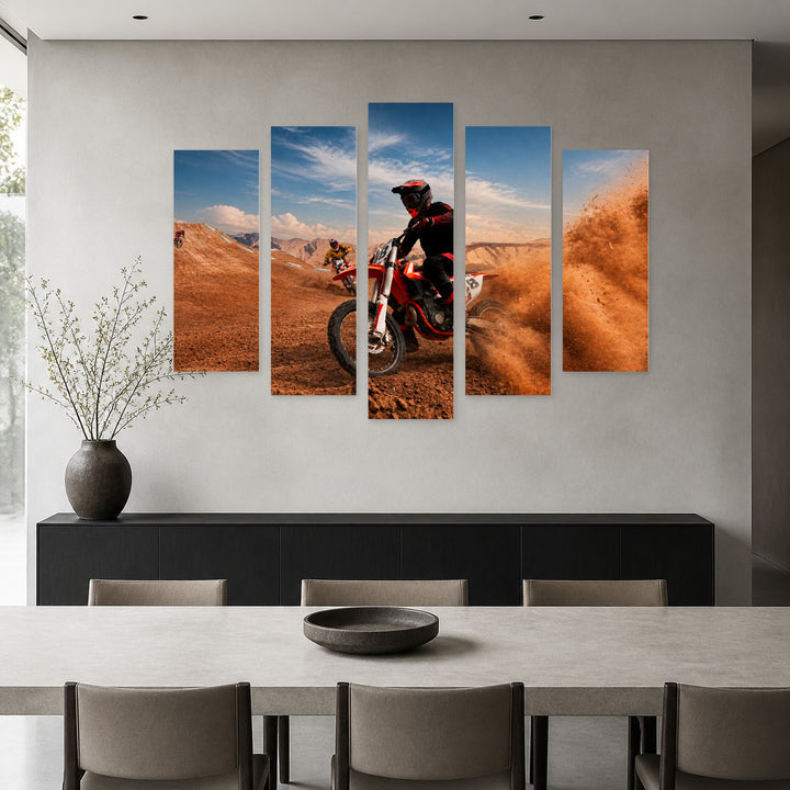 Motocross Motion Study — five-panel wall art in frontal interior | 5wallart 51472 M3