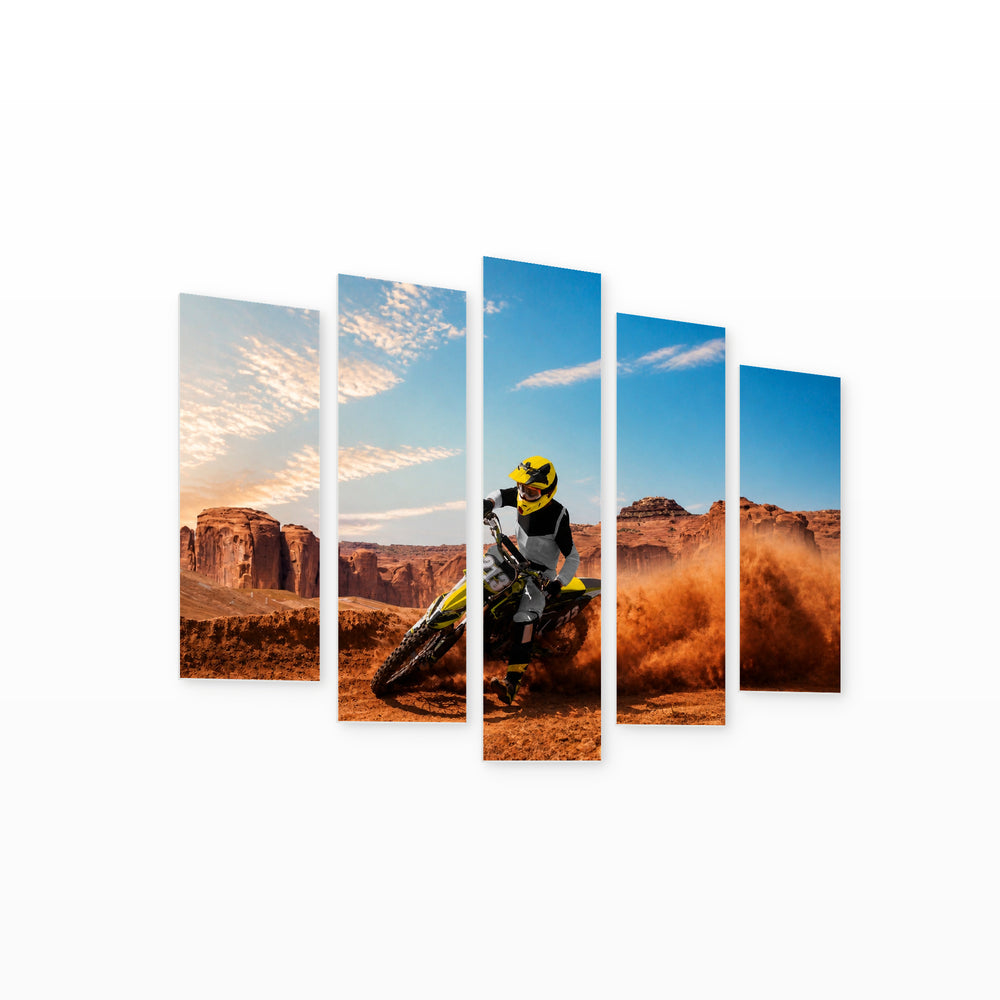 Desert Motocross Drift — five-panel wall art on white background in perspective | 5wallart 51479 M1