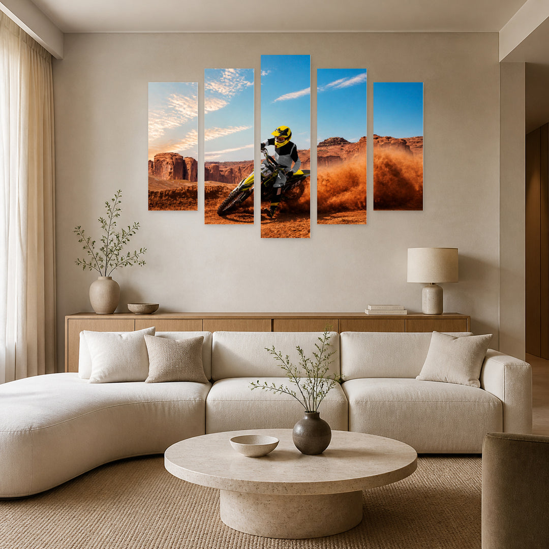 Desert Motocross Drift — five-panel wall art in frontal interior | 5wallart 51479 M3