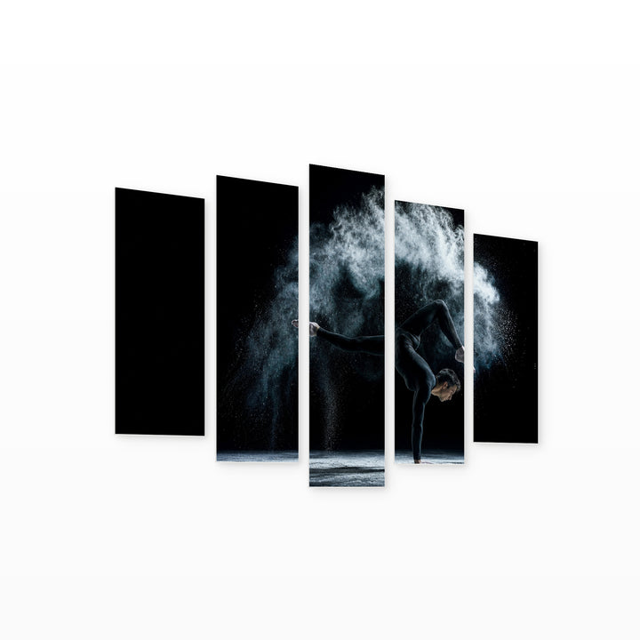 Gymnast in a Cloud of Chalk — five-panel wall art on white background in perspective | 5wallart 51480 M1