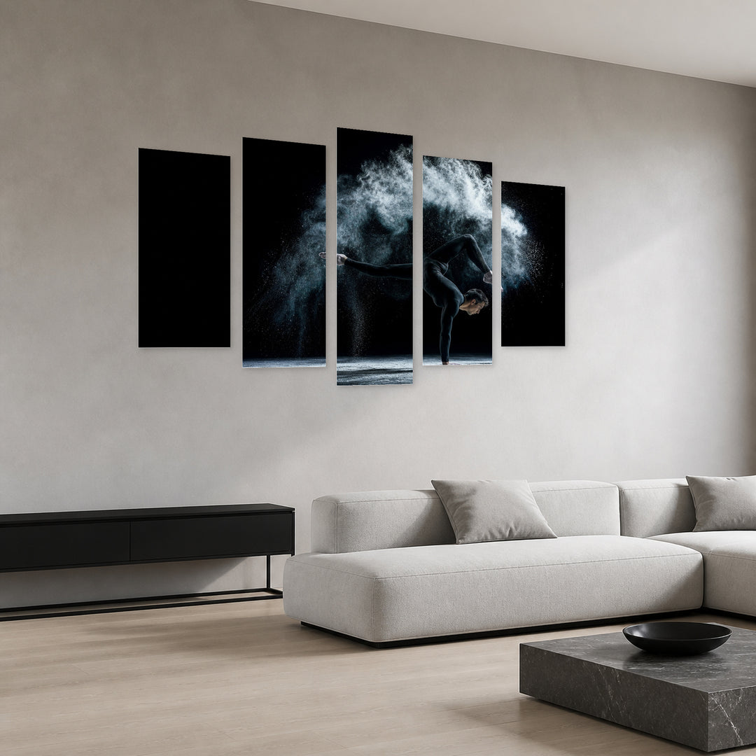 Gymnast in a Cloud of Chalk — five-panel wall art in perspective interior | 5wallart 51480 M2