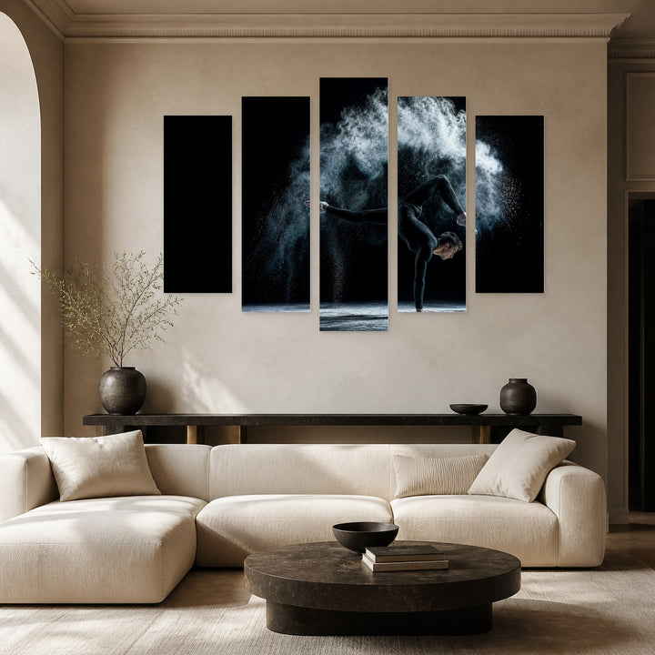 Gymnast in a Cloud of Chalk — five-panel wall art in alternate frontal interior | 5wallart 51480 M4