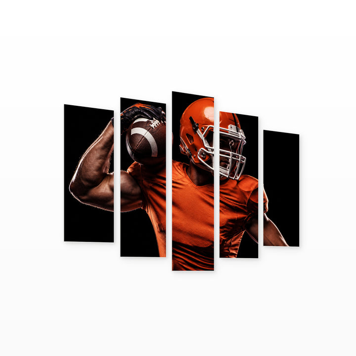 American Rugby Player in Winter — five-panel wall art on white background in perspective | 5wallart 51487 M1
