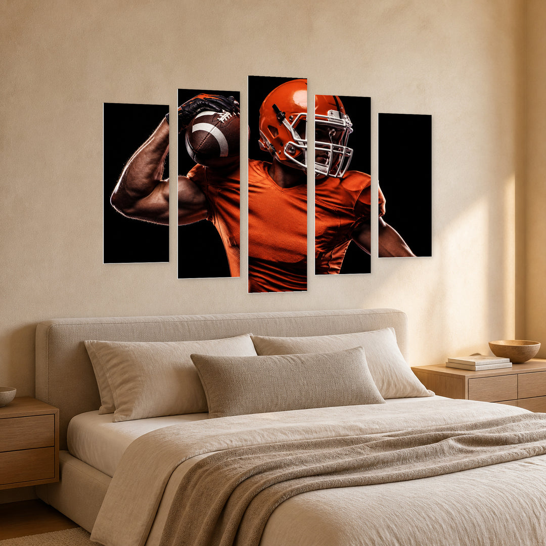 American Rugby Player in Winter — five-panel wall art in perspective interior | 5wallart 51487 M2