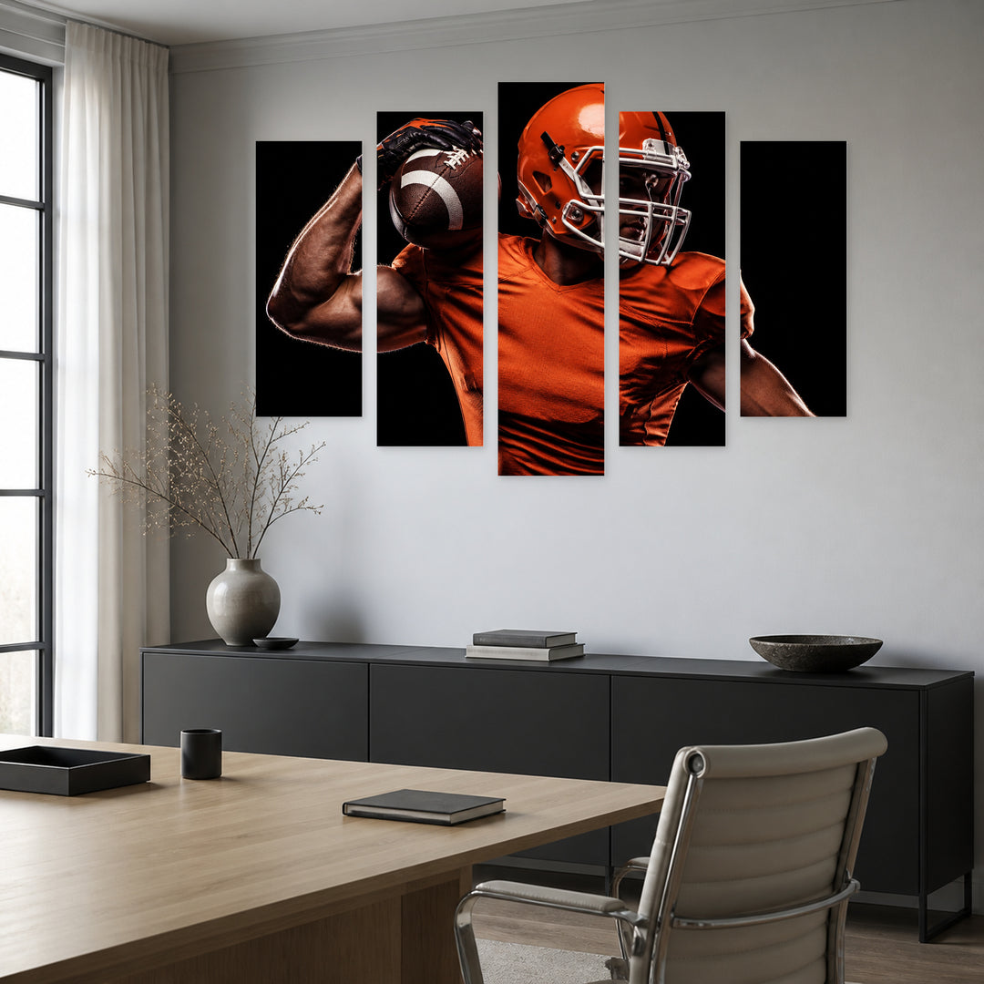 American Rugby Player in Winter — five-panel wall art in alternate frontal interior | 5wallart 51487 M4