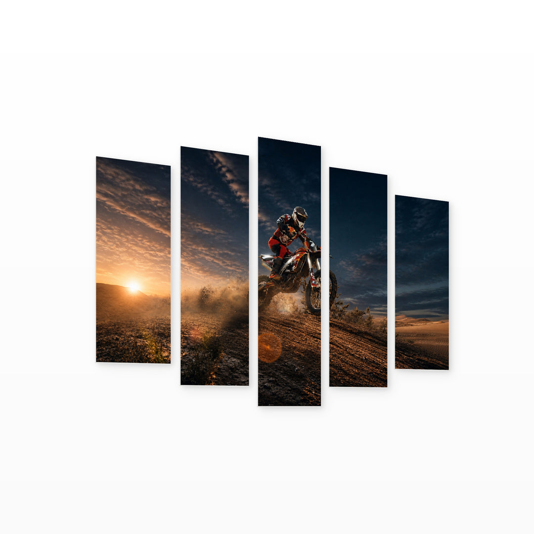 Portrait of a Motorcyclist at Night — five-panel wall art on white background in perspective | 5wallart 51494 M1
