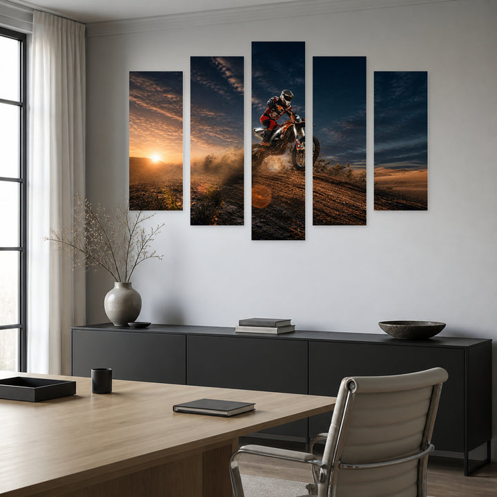 Portrait of a Motorcyclist at Night — five-panel wall art in frontal interior | 5wallart 51494 M3